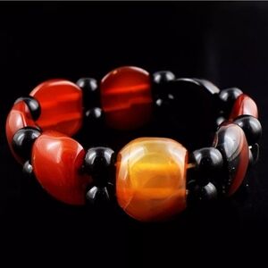 Onyx & Spinel 240.00 Cts Natural Gemstone Stretchable Bracelet Beaded 21mm NEW